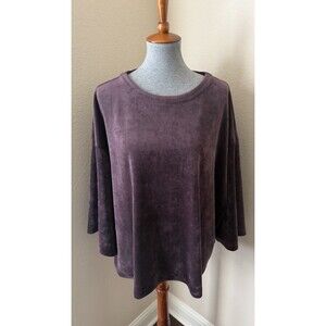 J. Jill Pure Jill Women's Size XL Plum Purple 3/4 Sleeve Boxy Velour Top